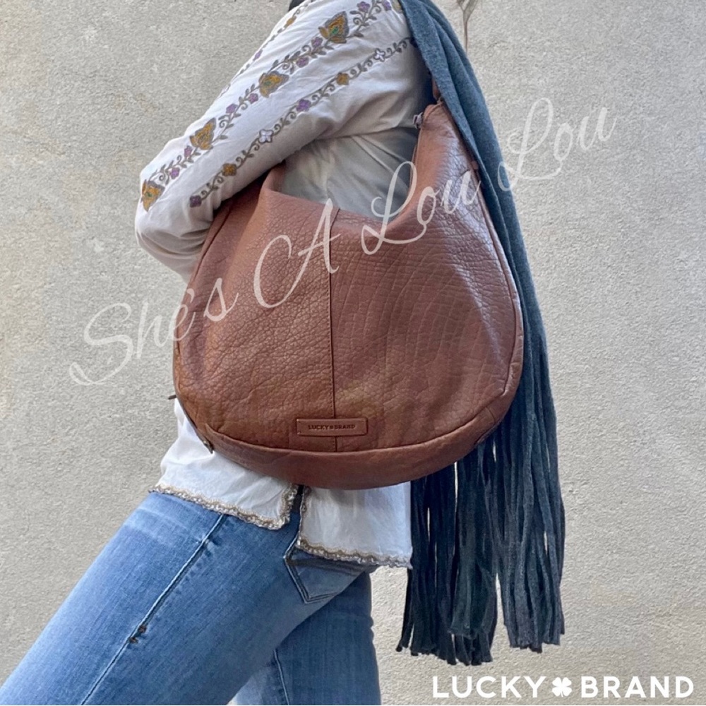 🆕Lucky Brand🍀Ebon Leather Hobo Shoulder Bag in Cognac brown AND Scarf